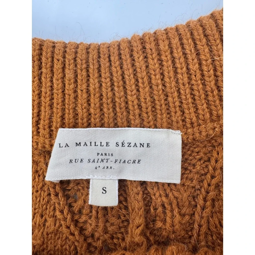 Sezane Knit Shorts Women S Rust Orange Pointelle Baby Alpaca Blend Scalloped Hem